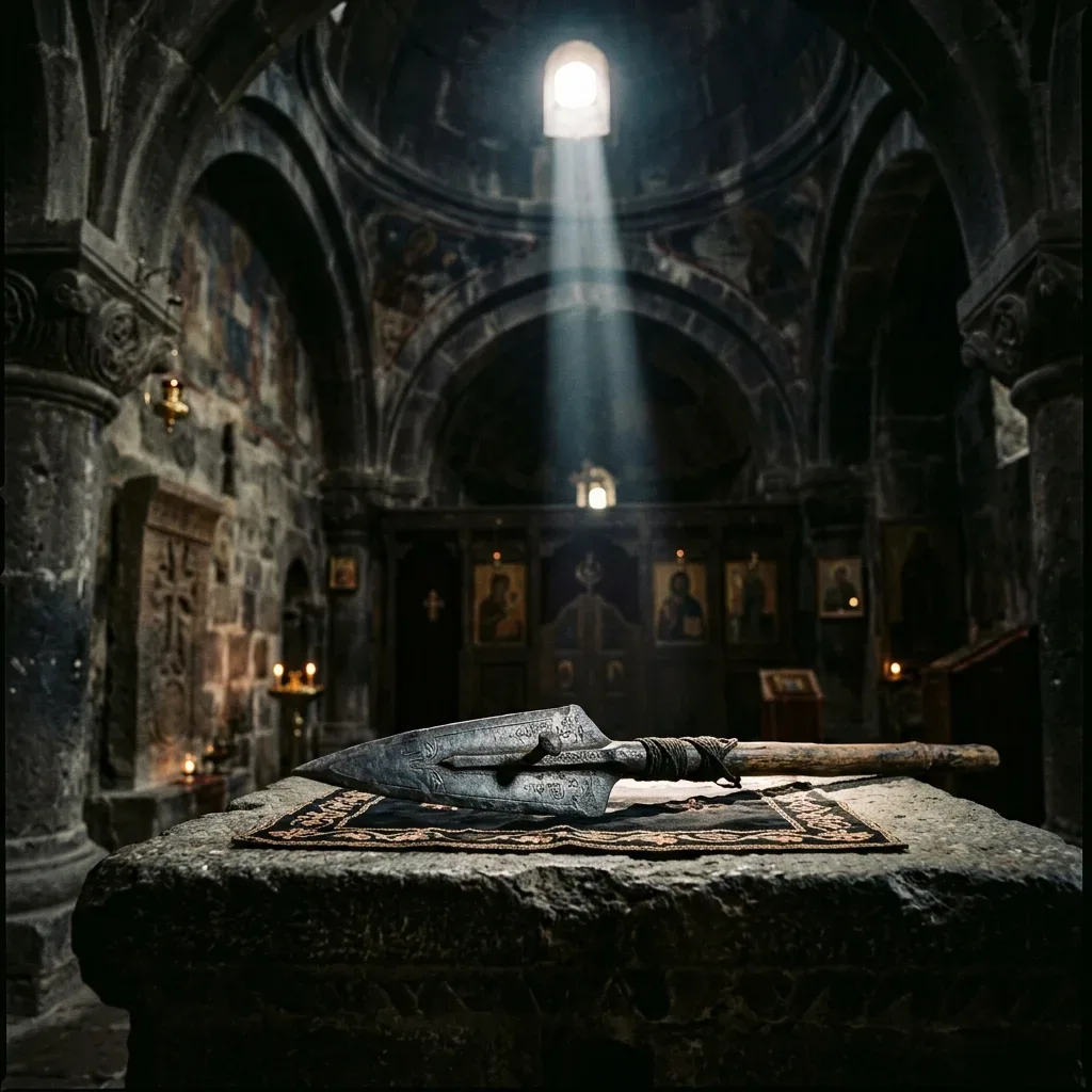The legendary Holy Lance, which gave the monastery its name.